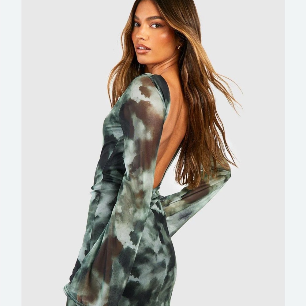 Boohoo Backless Green Tie-Dye Dress